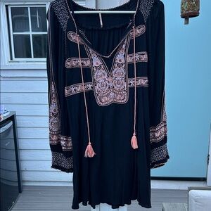 Free People Black Dress with Pink Embroidery